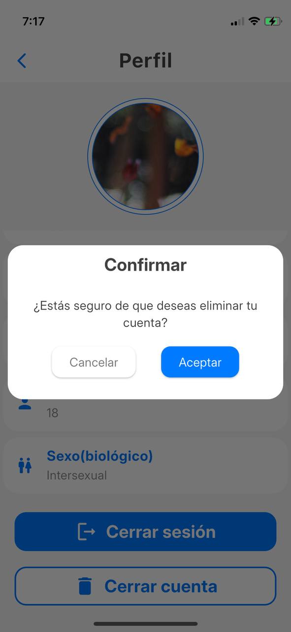 Confirmación eliminar cuenta